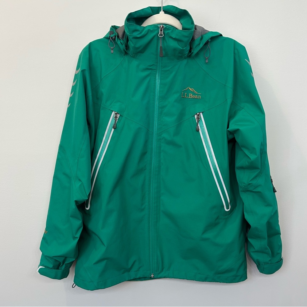 L.L. Bean Men’s Gortex Kelly Green Hooded Jacket Reflective Vented Size M